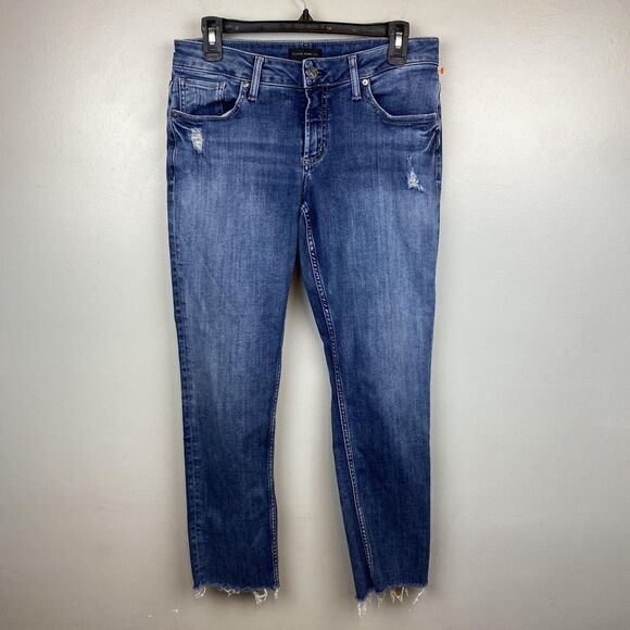 Silver Jeans Boyfriend Jeans Womens 29 Blue Distressed Frayed Hem Stretch Denim - Picture 1 of 12